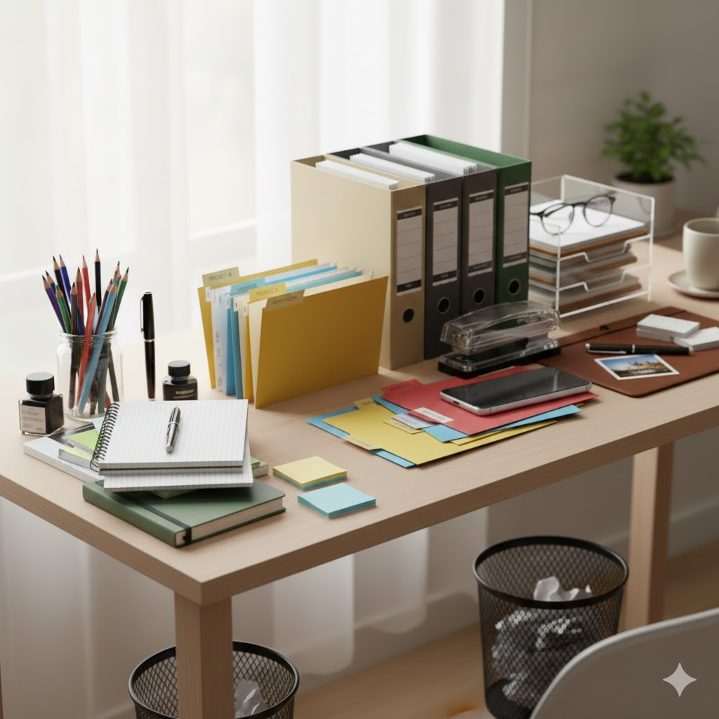 Office stationery on desk